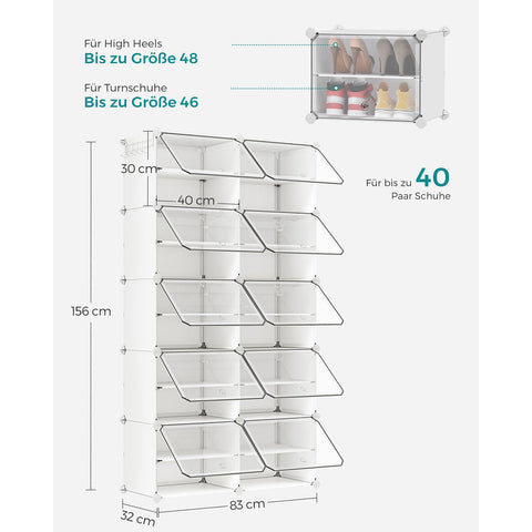 Rootz White 10 Compartment Storage Shelf - Organizer Rack - Plastic Shelving - ABS Plastic Connector - PP Plastic Board - Steel Frame - 32cm x 165cm x 125cm - Lightweight - Easy Assembly - Versatile Storage Solution