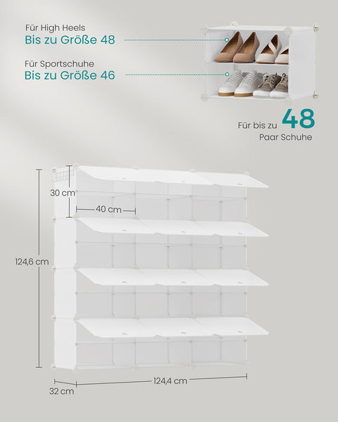 Rootz Modular Storage Shelving Unit - Organizer - Display System - Durable - White Transparent - 32cm x 124cm x 6cm