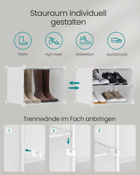Rootz Modular Storage Shelving Unit - Organizer - Display System - Durable - White Transparent - 32cm x 124cm x 6cm