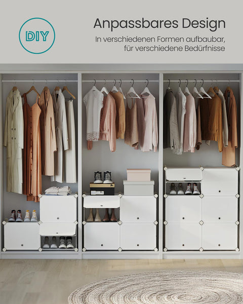 Rootz Modular Storage Shelving Unit - Organizer - Display System - Durable - White Transparent - 32cm x 124cm x 6cm