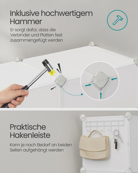 Rootz Modular Storage Shelving Unit - Organizer - Display System - Durable - White Transparent - 32cm x 124cm x 6cm