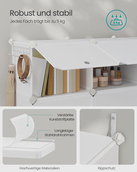 Rootz Modular Storage Shelving Unit - Organizer - Display System - Durable - White Transparent - 32cm x 124cm x 6cm