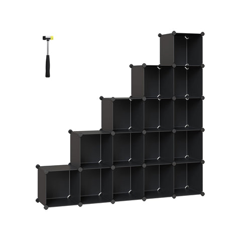 Rootz Plug-in Shelving System 16 Cubes Black - DIY Storage - Modular Organizer - Simple Assembly - 125cm x 31cm x 125cm