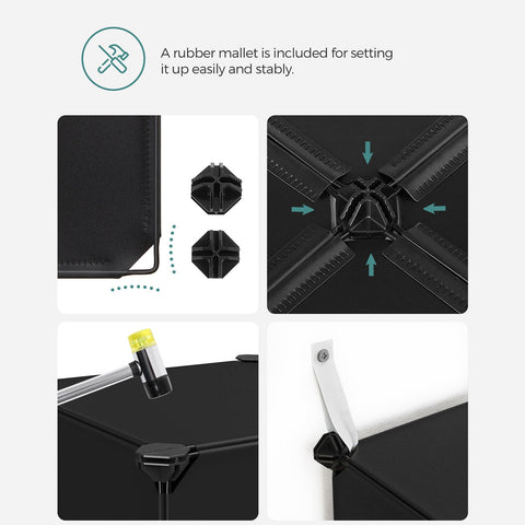 Rootz Plug-in Shelving System 16 Cubes Black - DIY Storage - Modular Organizer - Simple Assembly - 125cm x 31cm x 125cm