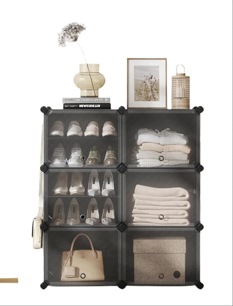 Rootz Schuhregal Shoe Cabinet - Shoe Storage - 6 Compartments - Space-Saving - 32cm x 83cm x 156cm