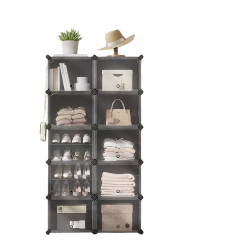 Rootz Shoe Shelf 10 Compartment Cabinet - Storage Organizer - Shoe Rack - Durable ABS & PP - 30x40x30cm Compart. - 32x82x152cm Overall