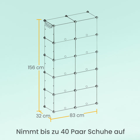 Rootz Shoe Shelf 10 Compartment Cabinet - Storage Organizer - Shoe Rack - Durable ABS & PP - 30x40x30cm Compart. - 32x82x152cm Overall