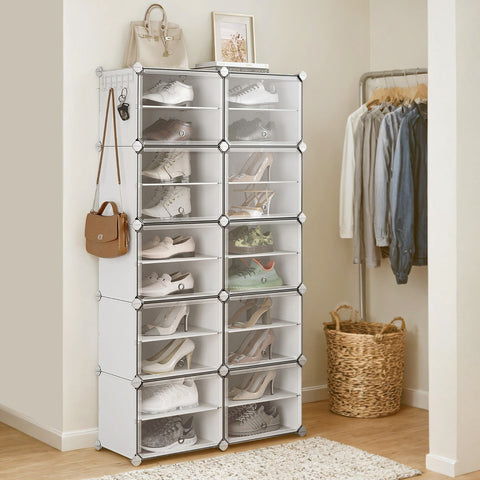 Rootz 10 Compartment Shoe Shelf - Shoe Cabinet - Shoe Organizer - ABS & PP Plastic - Steel Frame - 32x82x152cm - Space-Saving Solution