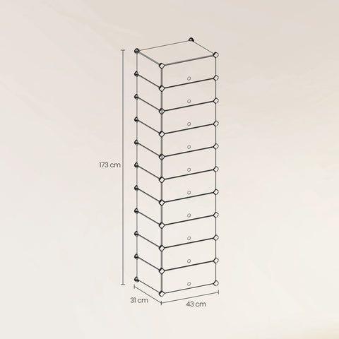 Rootz 10 Level Shoe Rack - Plug-In Shelf - Shelf System - Stable & Durable - 43cm x 31cm x 173cm