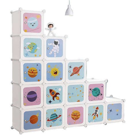 Rootz Kids Space Motif Cube Shelf - Storage Organizer - Versatile Shelving Unit - Encourages Tidiness - 123cm x 31cm x 123cm
