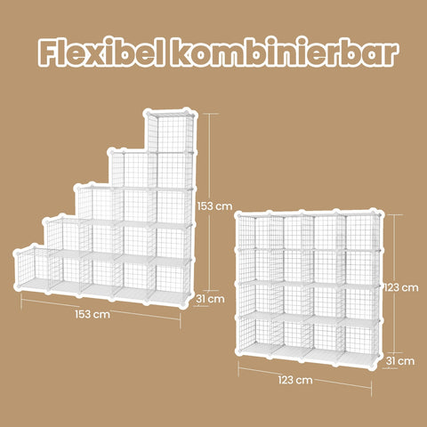 Rootz Modular Storage Shelf - Wire Rack - Cube Organizer - Space-Saving Design - 123cm x 31cm x 123cm