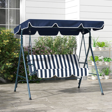 Rootz Hollywood Swing Garden Seat - 3-Seater Swing - Outdoor Bench - Weatherproof - Adjustable Roof - 172cm x 110cm x 153cm - Blue and White