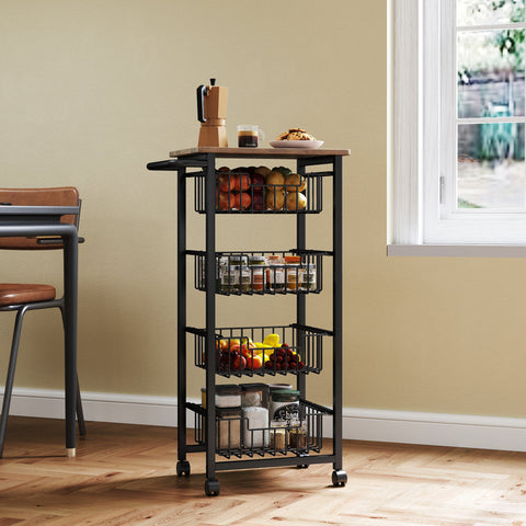 Rootz Kitchen Trolley - Serving Cart - Rollable Kitchen Car - Spacious Worktop - 49.5b x 31t x 91h cm