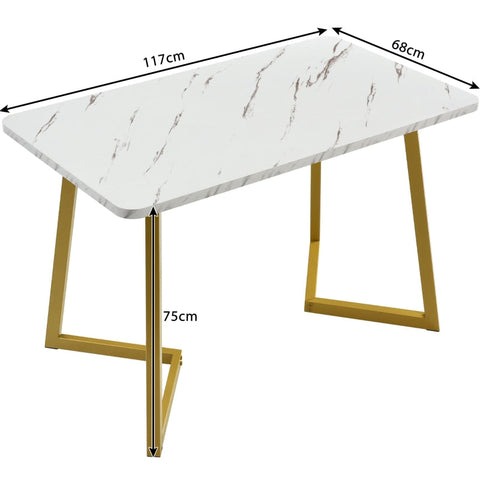 Rootz Dining Table - Elegant Marble Look - Versatile Table - MDF Top & Golden Legs - Luxurious Style - 117cm x 68cm x 75cm