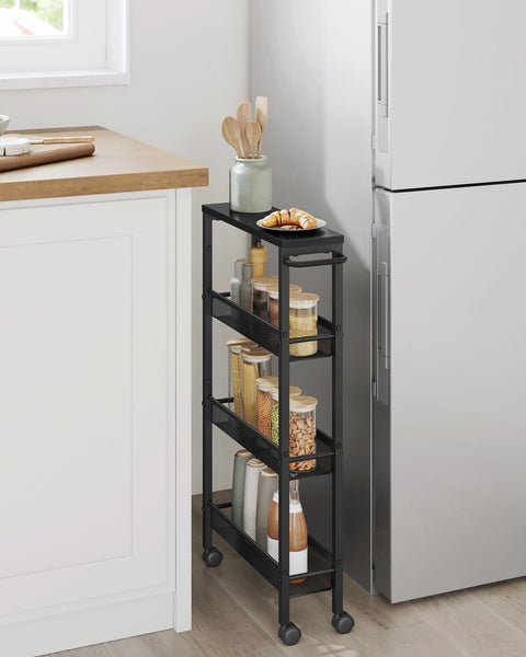 Rootz 4 Level Troting Trolley - Rolling Cart - Storage Organizer - Wooden Chipboard - 13 x 45.4 x 77 cm