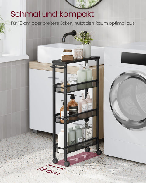 Rootz 4 Level Troting Trolley - Rolling Cart - Storage Organizer - Wooden Chipboard - 13 x 45.4 x 77 cm