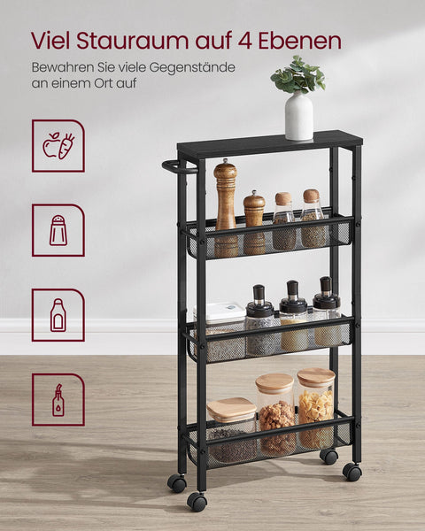 Rootz 4 Level Troting Trolley - Rolling Cart - Storage Organizer - Wooden Chipboard - 13 x 45.4 x 77 cm