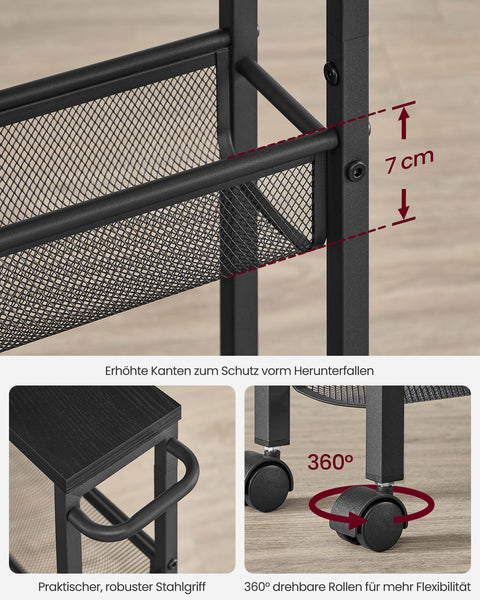 Rootz 4 Level Troting Trolley - Rolling Cart - Storage Organizer - Wooden Chipboard - 13 x 45.4 x 77 cm