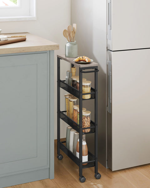 Rootz Rolling Car - 4 Level Trolley - Utility Cart - Efficient Storage - 13cm x 45.4cm x 77cm - Grey -Black