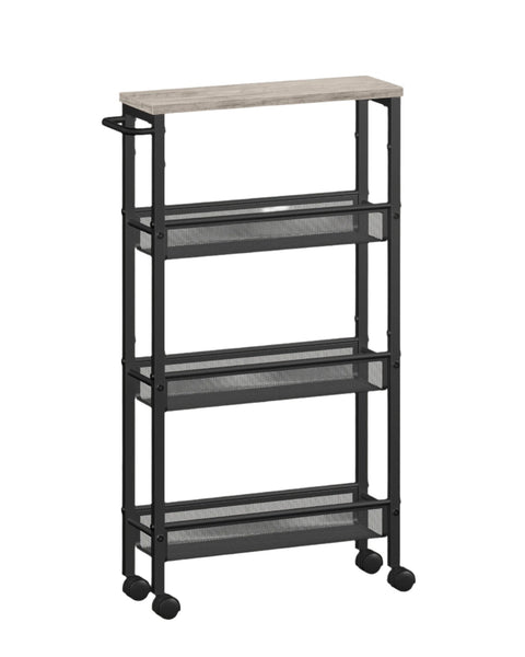 Rootz Rolling Car - 4 Level Trolley - Utility Cart - Efficient Storage - 13cm x 45.4cm x 77cm - Grey -Black