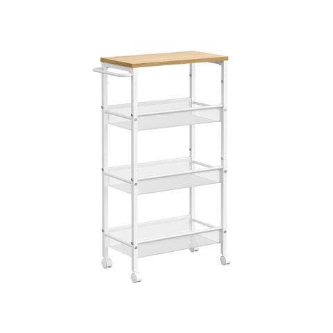 Rootz Oak White Chipboard Steel Trolley - Rolling Cart - Storage Organizer - Lightweight - Compact Design - Easy Assembly - 22cm x 45.5cm x 77cm