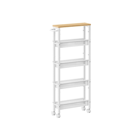 Rootz Oak White Trolley - Rolling Cart - Portable Storage - Chipboard & Steel - 13cm x 45.4cm x 99.6cm - Lightweight - Max Load 12.5kg