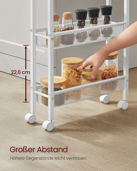 Rootz Oak White Trolley - Rolling Cart - Portable Storage - Chipboard & Steel - 13cm x 45.4cm x 99.6cm - Lightweight - Max Load 12.5kg