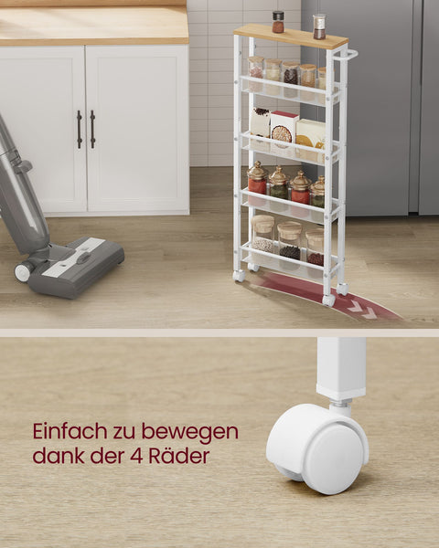 Rootz Oak White Trolley - Rolling Cart - Portable Storage - Chipboard & Steel - 13cm x 45.4cm x 99.6cm - Lightweight - Max Load 12.5kg