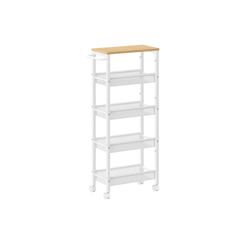 Rootz 5 Level Trolley - Rolling Cart - Utility Cart - Chipboard and Steel - 22cm x 45.4cm x 99.6cm - Oak White - 4.5kg - 25kg Capacity