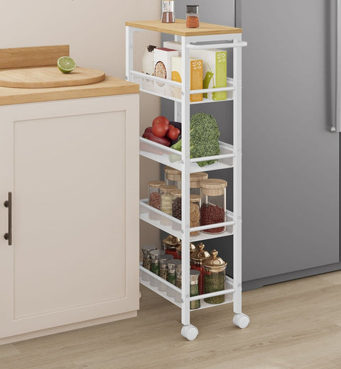 Rootz 5 Level Trolley - Rolling Cart - Utility Cart - Chipboard and Steel - 22cm x 45.4cm x 99.6cm - Oak White - 4.5kg - 25kg Capacity