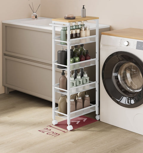 Rootz 5 Level Trolley - Rolling Cart - Utility Cart - Chipboard and Steel - 22cm x 45.4cm x 99.6cm - Oak White - 4.5kg - 25kg Capacity