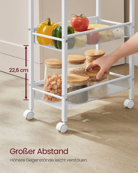 Rootz 5 Level Trolley - Rolling Cart - Utility Cart - Chipboard and Steel - 22cm x 45.4cm x 99.6cm - Oak White - 4.5kg - 25kg Capacity