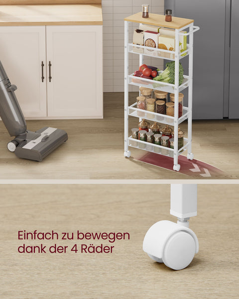 Rootz 5 Level Trolley - Rolling Cart - Utility Cart - Chipboard and Steel - 22cm x 45.4cm x 99.6cm - Oak White - 4.5kg - 25kg Capacity