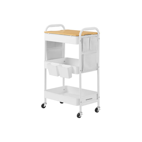 Rootz Cloud White Steel Trolley - Rolling Cart - Utility Cart - 10kg per Shelf - 30.6cm x 44.3cm x 74.2cm