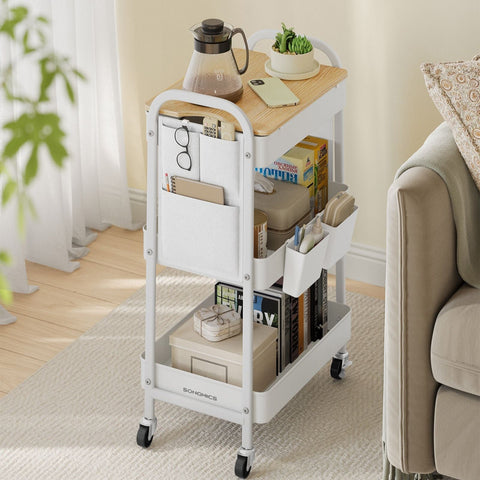 Rootz Cloud White Steel Trolley - Rolling Cart - Utility Cart - 10kg per Shelf - 30.6cm x 44.3cm x 74.2cm