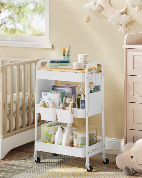 Rootz Cloud White Steel Trolley - Rolling Cart - Utility Cart - 10kg per Shelf - 30.6cm x 44.3cm x 74.2cm