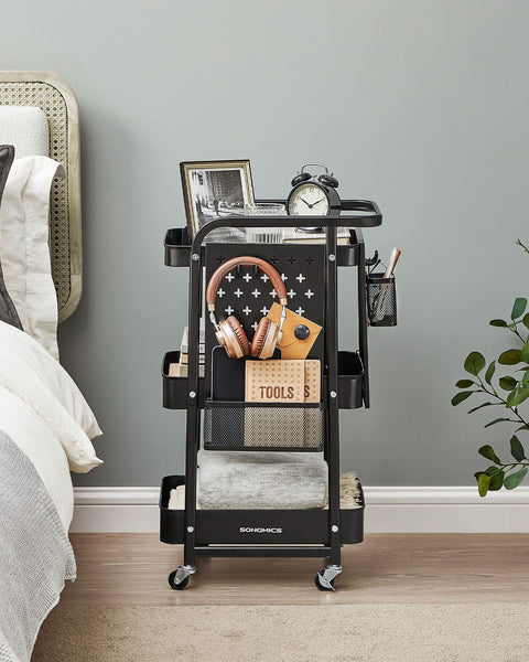 Rootz Steel Kitchen Trolley - Rolling Cart - Organizer Rack - 10kg Shelf Capacity - 32.3cm x 49.4cm x 73.9cm - Ink Black