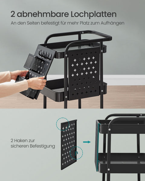 Rootz Steel Kitchen Trolley - Rolling Cart - Organizer Rack - 10kg Shelf Capacity - 32.3cm x 49.4cm x 73.9cm - Ink Black