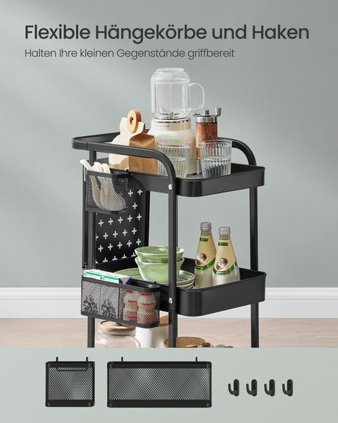Rootz Steel Kitchen Trolley - Rolling Cart - Organizer Rack - 10kg Shelf Capacity - 32.3cm x 49.4cm x 73.9cm - Ink Black