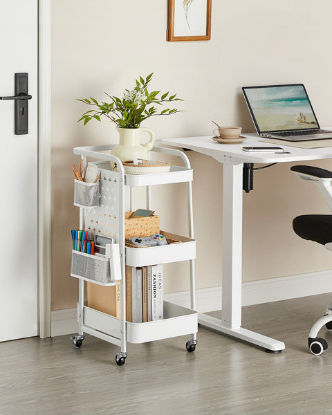 Rootz Steel Rolling Trolley - Utility Cart - Storage Organizer - Heavy Duty - 32.3cm x 49.4cm x 73.9cm