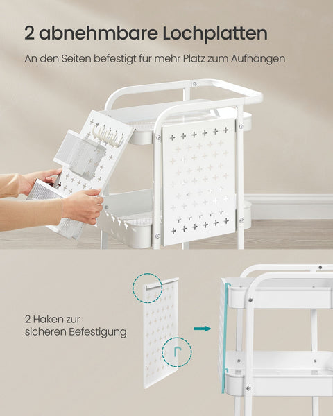 Rootz Steel Rolling Trolley - Utility Cart - Storage Organizer - Heavy Duty - 32.3cm x 49.4cm x 73.9cm