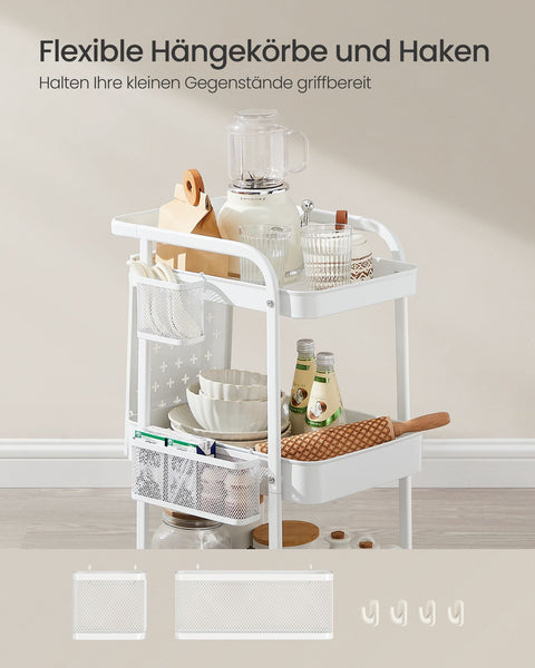 Rootz Steel Rolling Trolley - Utility Cart - Storage Organizer - Heavy Duty - 32.3cm x 49.4cm x 73.9cm