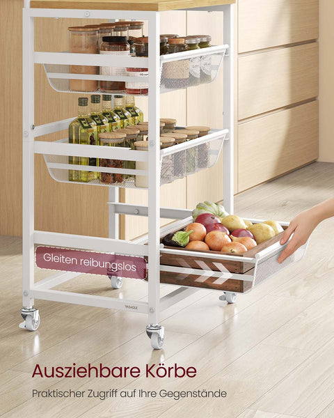 Rootz Multi-Tier Serving Trolley - Elegant Cart - Mobile Kitchen Unit - Ample Storage - 31.7 x 40 x 76 cm - Gold- White