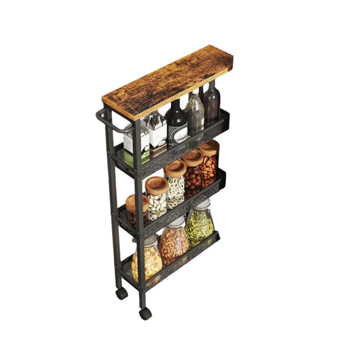 Rootz 4 Level Rolling Kitchen Cart - Narrow Niche Shelf - Trolley on Rollers - Compact Storage Solution - 13cm x 45.4cm x 77cm