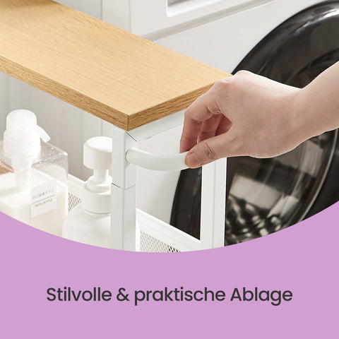 Rootz 4 Level Rolling Kitchen Cart - Niche Shelf on Rollers - Narrow Trolley - Brown/White - Space-Saving - 13cm x 45.4cm x 77cm