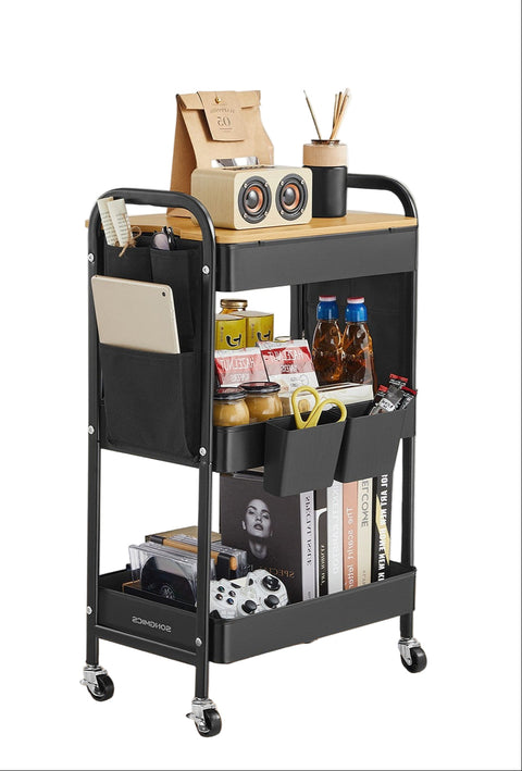 Rootz Steel Trolley - Storage Cart - Utility Organizer - Durable with 30kg Capacity - 30.6cm x 44.3cm x 74.2cm