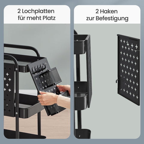 Rootz Steel Utility Trolley - Rolling Cart - Storage Organizer - Holds Up to 30kg - Black - 32.3 x 49.4 x 73.9 cm