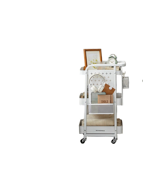 Rootz Steel Trolley - Storage Cart - Utility Rolling Cart - Sturdy 30kg Capacity - 32.3 x 49.4 x 73.9 cm