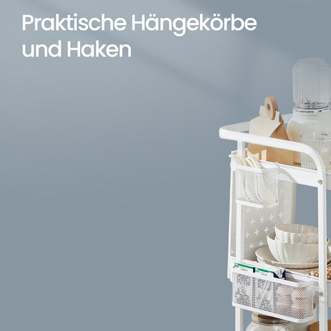 Rootz Steel Trolley - Storage Cart - Utility Rolling Cart - Sturdy 30kg Capacity - 32.3 x 49.4 x 73.9 cm