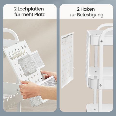 Rootz Steel Trolley - Storage Cart - Utility Rolling Cart - Sturdy 30kg Capacity - 32.3 x 49.4 x 73.9 cm